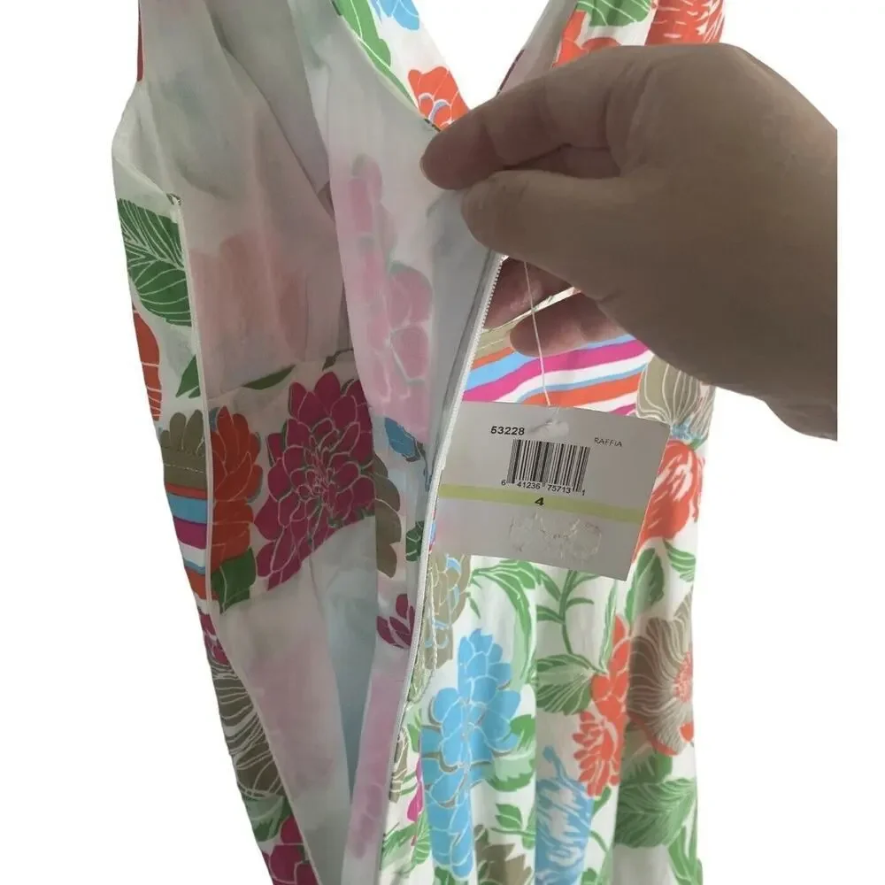 Donna Morgan Raffia Floral V Neck Cotton Sun Dress Womens Size 4 NWT $119 - Picture 13 of 14